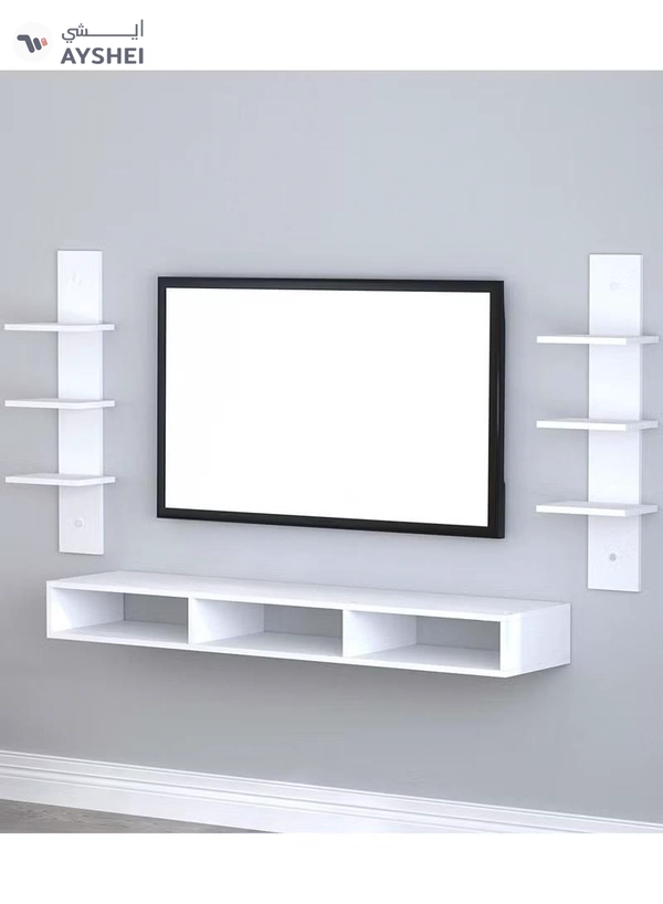 Eworld Floating Space Saving Wall Mounted TV Shelf for Home Office Workstation with storage shelves